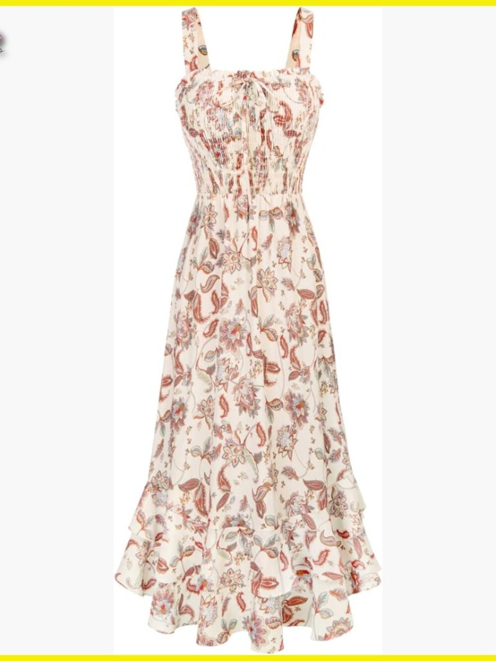 Floral Boho Maxi Dress Square Neck Strapped Swing A Line Sundress Beach